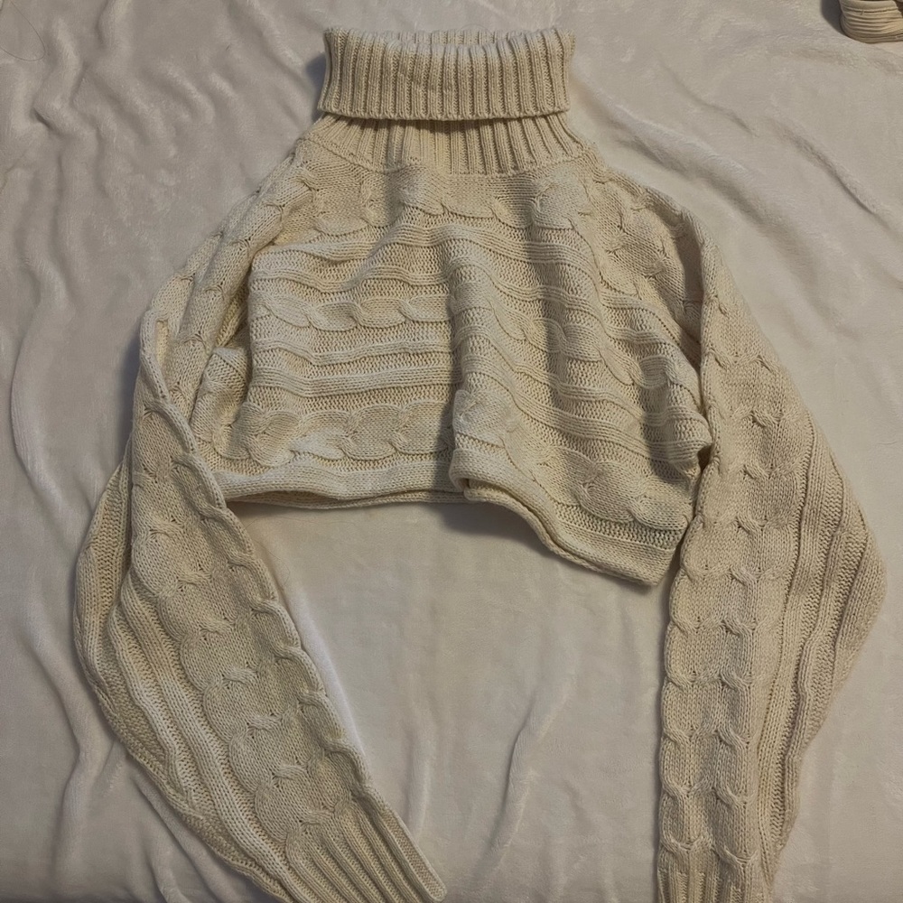 Cropped white turtleneck
